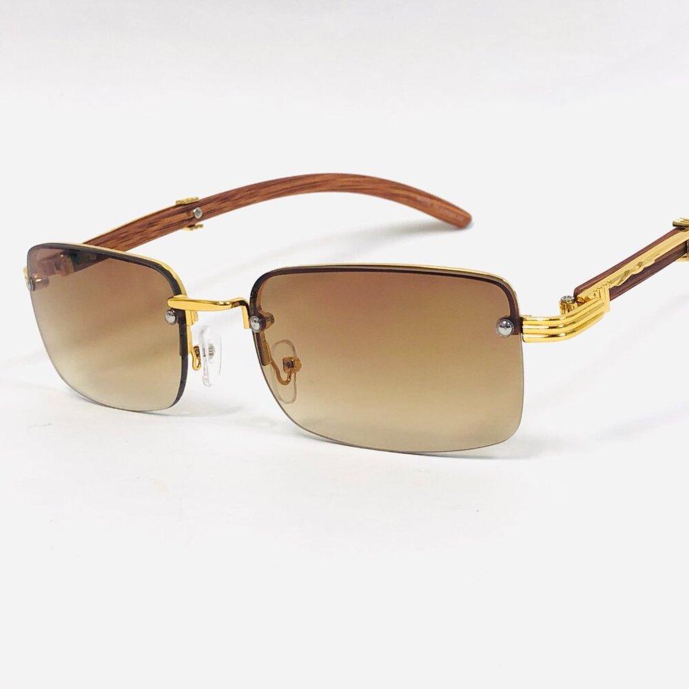 Men Sunglasses Brown Lens Square Gold Frame Street Wear Light Weight Lentes‎ New
